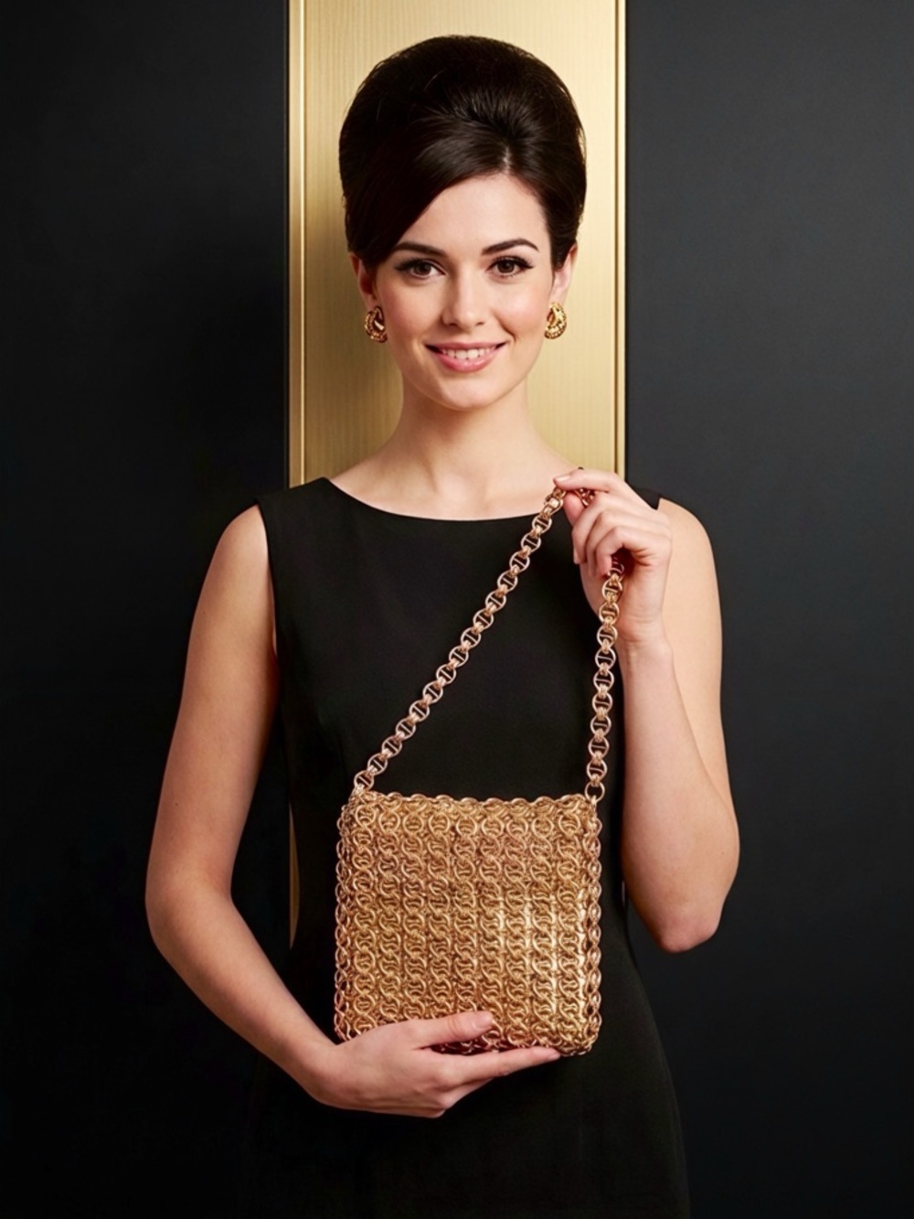 Paco Rabanne Walborg Gold Tone Metal Mesh Chainmail Purse 1960s Vintage Luxury